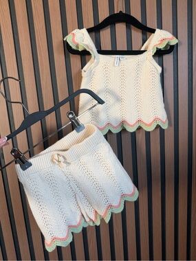 Janie & Jack Cream Toddler Two-Piece Set with Pastel Trim